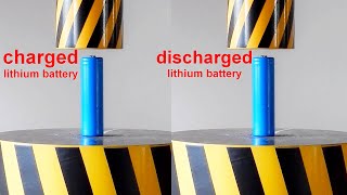 HYDRAULIC PRESS DAMAGES LITHIUM BATTERY, CHARGED AND DISCHARGED