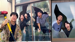家の窓ガラスをハンマーで全て破壊した。妹父母の部屋が割れる…10箇所に穴開けるドッキリ