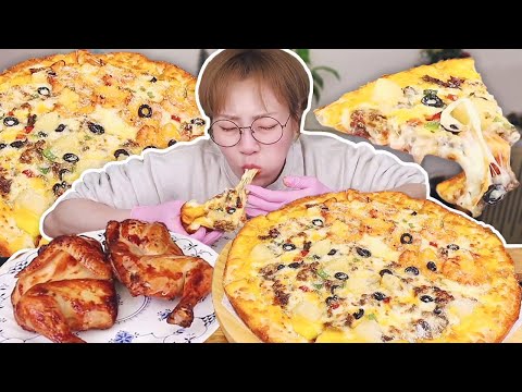 🍕새우+갈비 반반 피자에 치즈크러스트 추가요~! 그리고 훈제치킨!! 250122/Mukbang, eating show