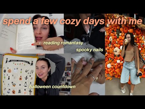 FALL VLOG 🍁๋࣭ ⭑🍂༘⋆ making a countdown to halloween calendar, demon nails, reading romantasy