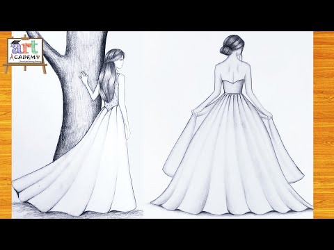 How to draw a girl with Beautiful Dress for Beginners / pencil sketch step by step