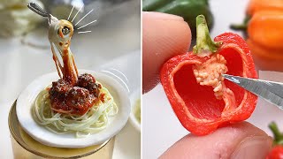 REAL Miniature Art ~ Easy Polymer Clay Art 🍝 🫑 | Strawberrypuffcake 