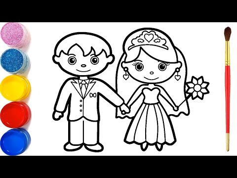 Glitter Bride and Groom Coloring Pages For Kids | Mempelai pria dan wanita Halaman Mewarnai