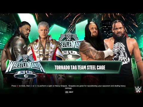 Roman Reigns Cody Rhodes vs Solo Sikoa Jacob Fatu Steel Cage Tag Team Match WWE 2K24 #raw #wwe