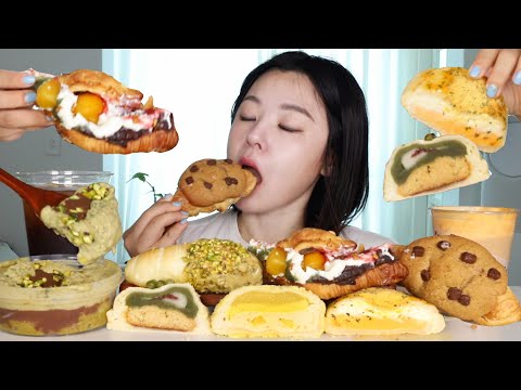 ASMR Cream Bread Mukbang 이웃집통통이 두바이초콜릿 크림빵 케이크 크루키 먹방 🍞 맘모스빵 초콜릿 디저트 Chocolate Dessert パン roti