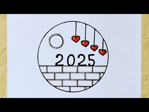 New year 2025 drawing // Easy Happy New year drawing // New year 2025 scenery drawing