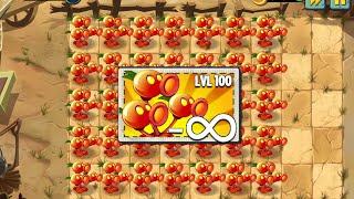 PvZ 2 All Plants Level 100 use 1 Power Up Vs Cart-Head Zombie Level 30