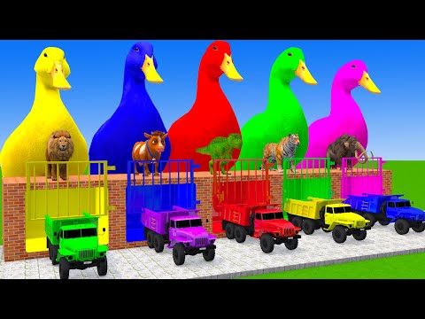 Long Slide Game With Elephant Gorilla Buffalo Hippopotamus Tiger - 3d Animal Game - Funny 3d Animals