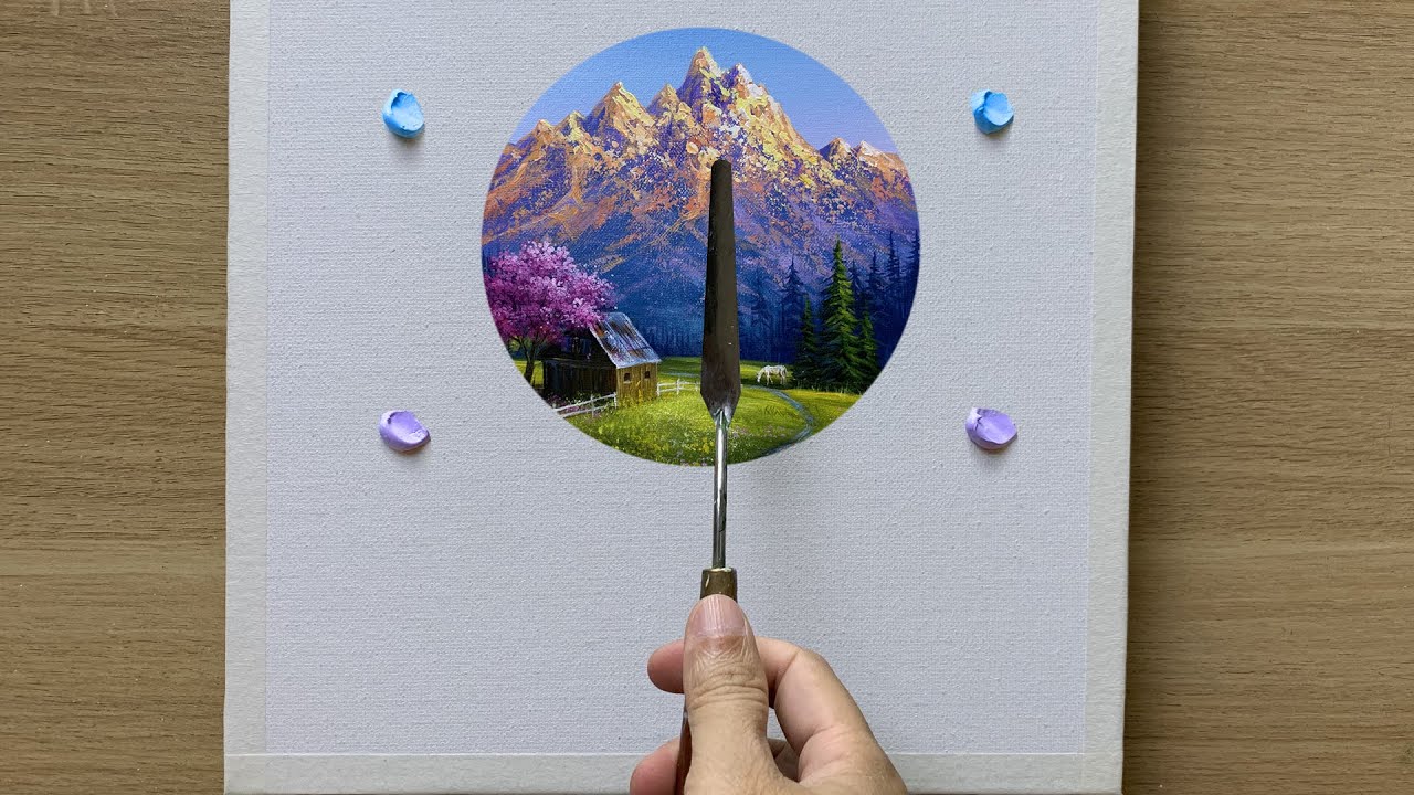 Acrylic - How to draw a Peaceful house on a hill