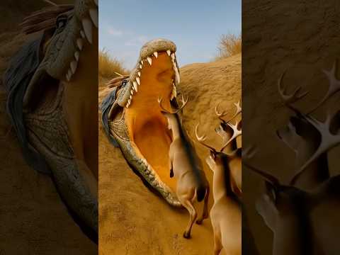Deer Flee the Komodo Dragon Through the Crocodile’s Jaws! 🦌🐉 #anime #animals #wildlife #shorts