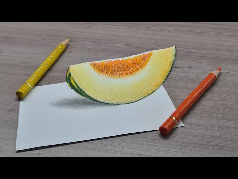 3d drawing easy melon on paper for beginners - How to draw 3d