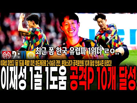 이재성 미쳤다 1골 1도움 폭발! 미친 하드캐리로 2-0승리 견인, 분데스리가 공격포인트 10개 달성 인생시즌 터졌다! 32살에 전성기 찾아온 이재성 미친 근황 ㄷㄷ