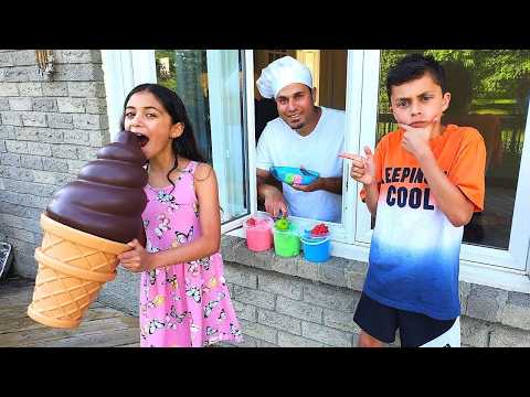 Heidi y papá juegan a la heladería ¡Helado gigante perdido en la piscina! Diversión para niños