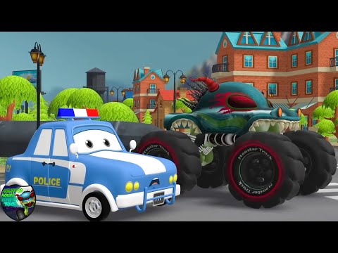 Haunted House Monster Truck Chasing Road Ranger Song & More Car Cartoons for Kids