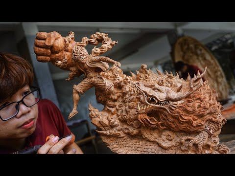 Carving LUFFY Gear 5 vs KAIDO - One Piece - from a piece of wood - An Amazing Fighting Diorama