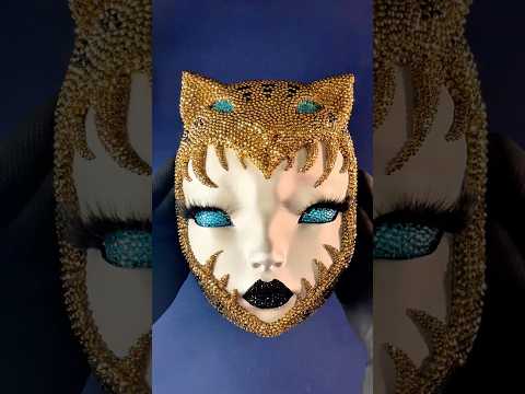 Jeweled Cat Mask 🐱 #pidgindoll #jewelry #sculpting #makeup #mask #creativemakeup #makeupartist #sfx