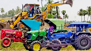 Jcb 3dx Eco Backhoe Loader Machine Loading Mud In Mahindra and Sonalika Tractor | Jcb and Tractor