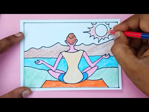 How to Draw Yoga Day Poster drawing | International Yoga Day Drawing | Yoga Day Drawing