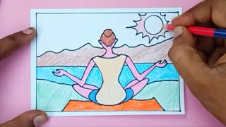 How to Draw Yoga Day Poster drawing | International Yoga Day Drawing | Yoga Day Drawing