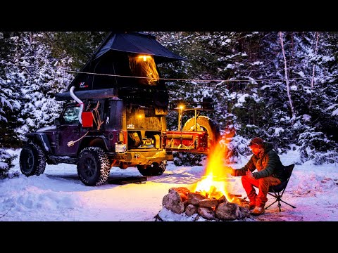 Winter Camping In Snow And Freezing Temperatures With Heated Rooftop Tent