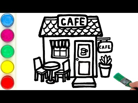 Please Try to Draw, Paint This Lovely Cafe With Me Coloring Pages for Kids