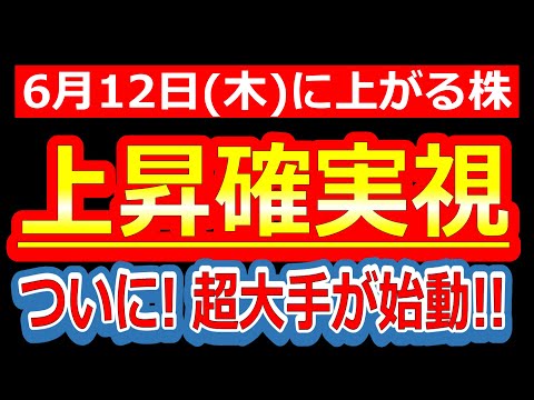 【圧倒的カタリスト!!ついに!!超大手とタッグで始動!!上昇確実視される株!!】6/12(木)に株価が上がる株・来週上がる株・明日上がる株・株式投資日本株最新情報