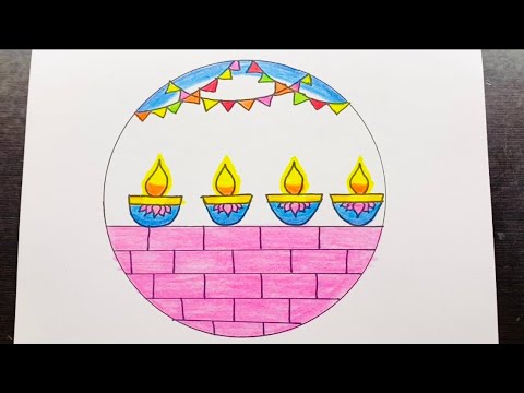 Diwali Drawing | How to Draw Diwali Diya Colourful Drawing for Beginners | Diwali Poster | Diwali