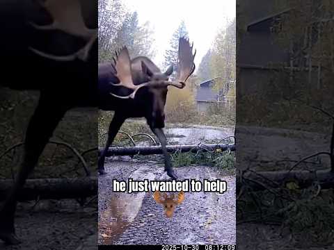 Caught on Dashcam: Moose Clears the Road After the Storm 😭🪵🫎