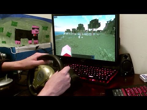 playing minecraft hardcore mode with a steering wheel