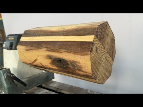 Woodturning - Turning The Ugly And Old Railway Sleeper Into A Work Of Art With A Wood Lathe.