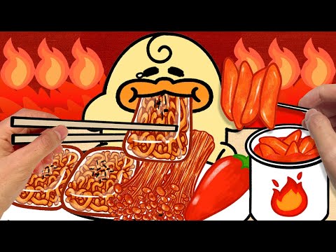 빨간맛 먹방! 불닭쌈, 불닭팽이버섯, 떡볶이 까쥐!🥵🌶️[밤비노리]