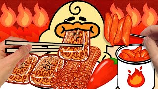 빨간맛 먹방! 불닭쌈, 불닭팽이버섯, 떡볶이 까쥐!🥵🌶️[밤비노리]