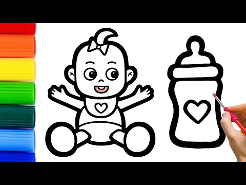 How to draw cute baby with fun coloring for kids