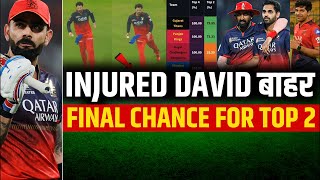 IPL 2025 : Big News on Tim David’s Injury, Chances for Top 2 and Josh Hazlewood | RCB Updates