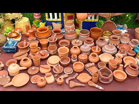 Miniature Clay Kitchen Set Unboxing l Mini Kitchen Set l Clay Pots l Mini Cooking Clay Kitchen Set