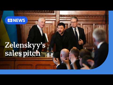YouTube video thumbnail: Zelenskyy Spruiks Ukrainian Drone Technology in UK Parliament