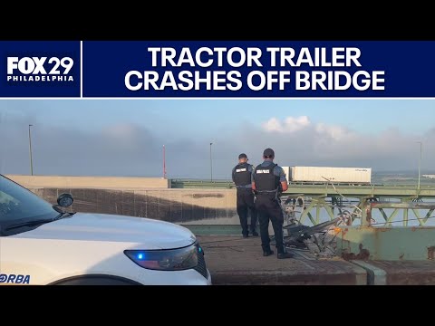 Tractor trailer cab careens off Delaware Memorial Bridge, falls into river below