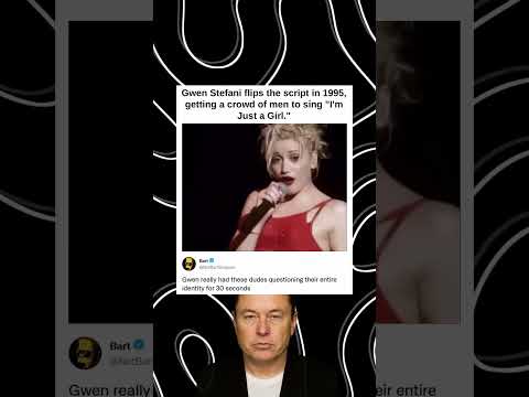 Gwen Stefani flips the script in 1995, getting a crowd of men to sing “I’m Just a Girl”