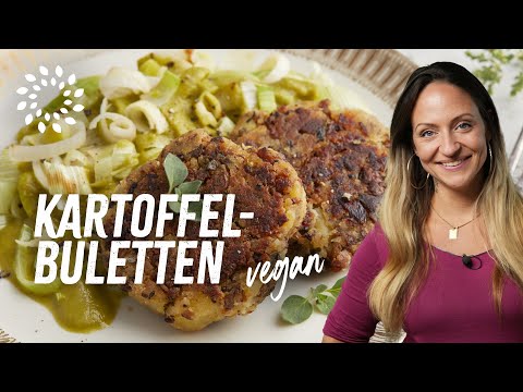 Kartoffel-Buletten mit würzigem Lauchgemüse | Vegane Frikadellen 😋