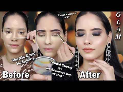 🤩 GLAM SMOKEY EYE WITH WATERPROOF BASE MAKEUP TUTORIAL ✨ FESTIVAL EASY MAKEUP TUTORIAL //BEGINNERS❤️