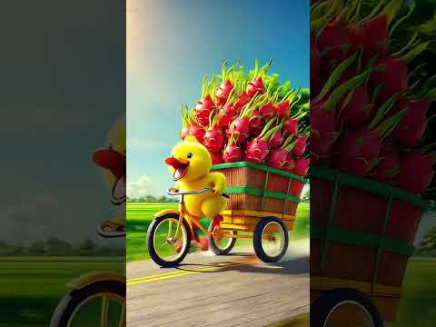 The little yellow duck was hit on the way home with a basket of red dragon fruit#cartoon #duck #cute