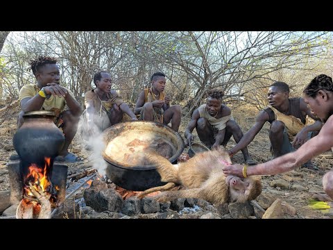 Hadzabe Tribe Hunting Baboons Up & Down Rocky Hills For Lunch || True Last Hunters🔥🍖