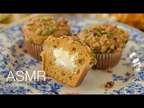 Super easy recipe! Perfect PUMPKIN MUFFINS with cream cheese filling | ASMR cooking | pimpkin bread