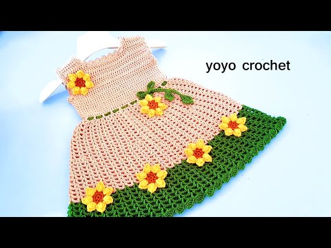 كروشية فستان بناتى سهل وبسيط للمبتدئين ولأى مقاس - Crochet dress easy and simple