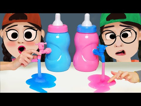 ASMR JELLY Candy PINK BLUE Superhero PARTY 컬러 보틀 캔디 젤리 먹방 Mukbang Giant Bottle drink  animation