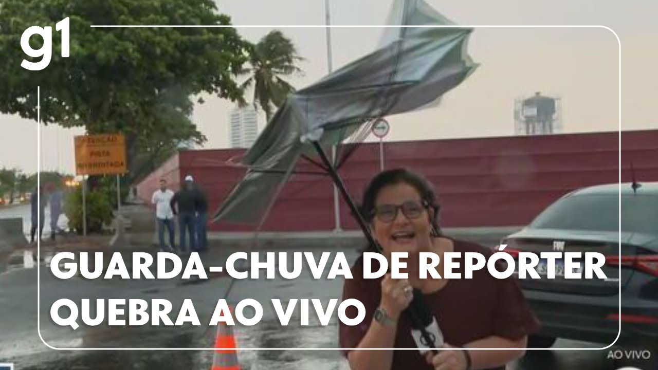 ☂️ Guarda chuva da repórter Bianka Carvalho quebra ao vivo no Bom Dia PE