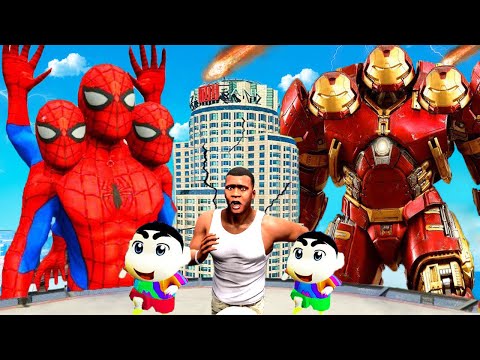 FRANKLIN & SHINCHAN BECAME GIANT SPIDERMAN AND KILLED GIANT HULKBUSTER IN GTA5 | GTA5 AVENGERS