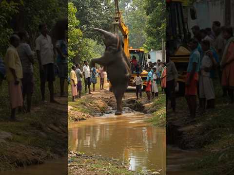 JCB and villagers are pulling out the elephant stuck in the mud #elephant #wildliferescue