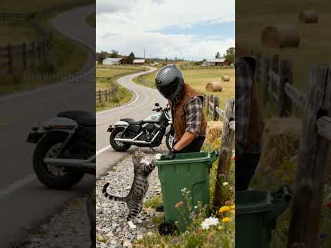 Biker Rescues Mother Cat And Kitten From Trash Bin! #rescue #animals #kindness #shorts