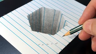 Hexagonal Hole Drawing Trick Art on Line Paper